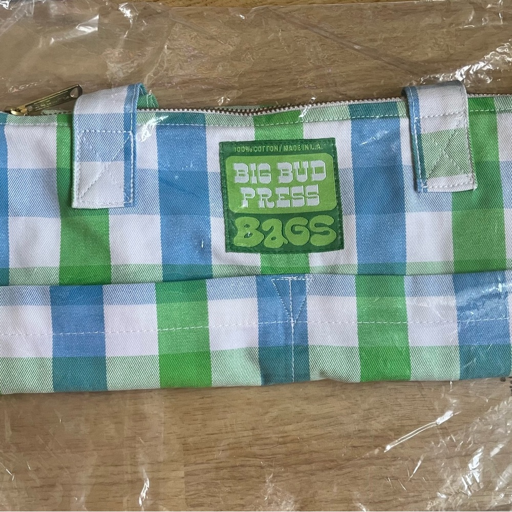 Big Bud Press Blue and Green Gingham Zip Tote